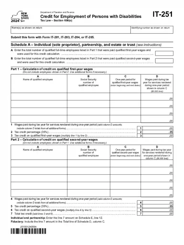 Form IT-251 Credit for Employment of Persons with Disabilities Tax Year 2024 Preview on Page 1