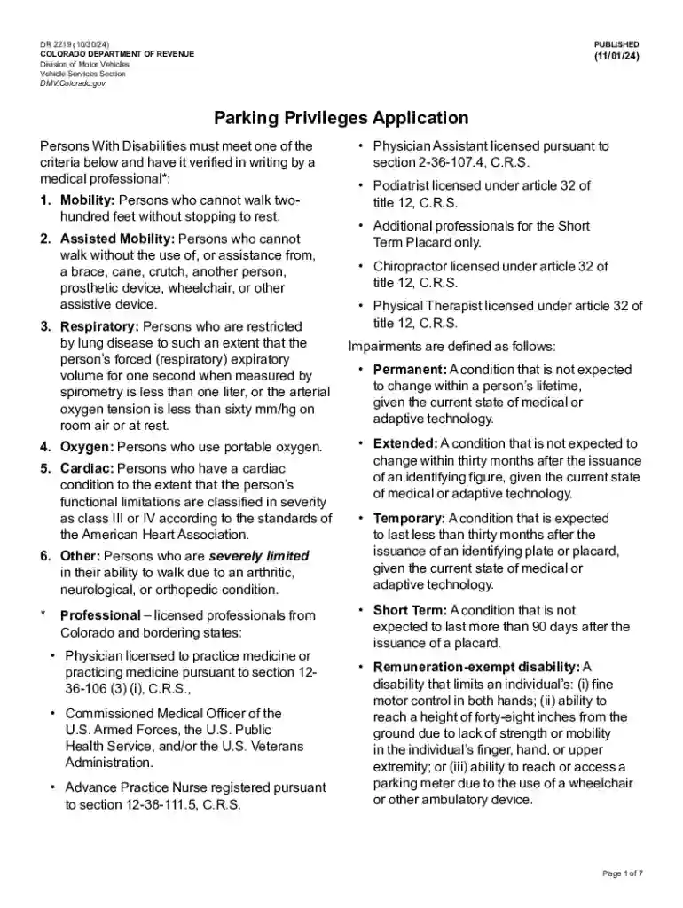 colorado dmv handicap application Preview on Page 1