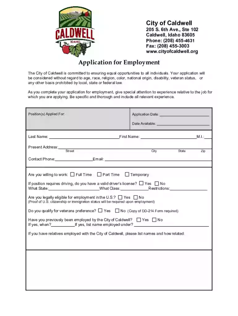 City of Caldwell Idaho Job Opportunities Preview on Page 1