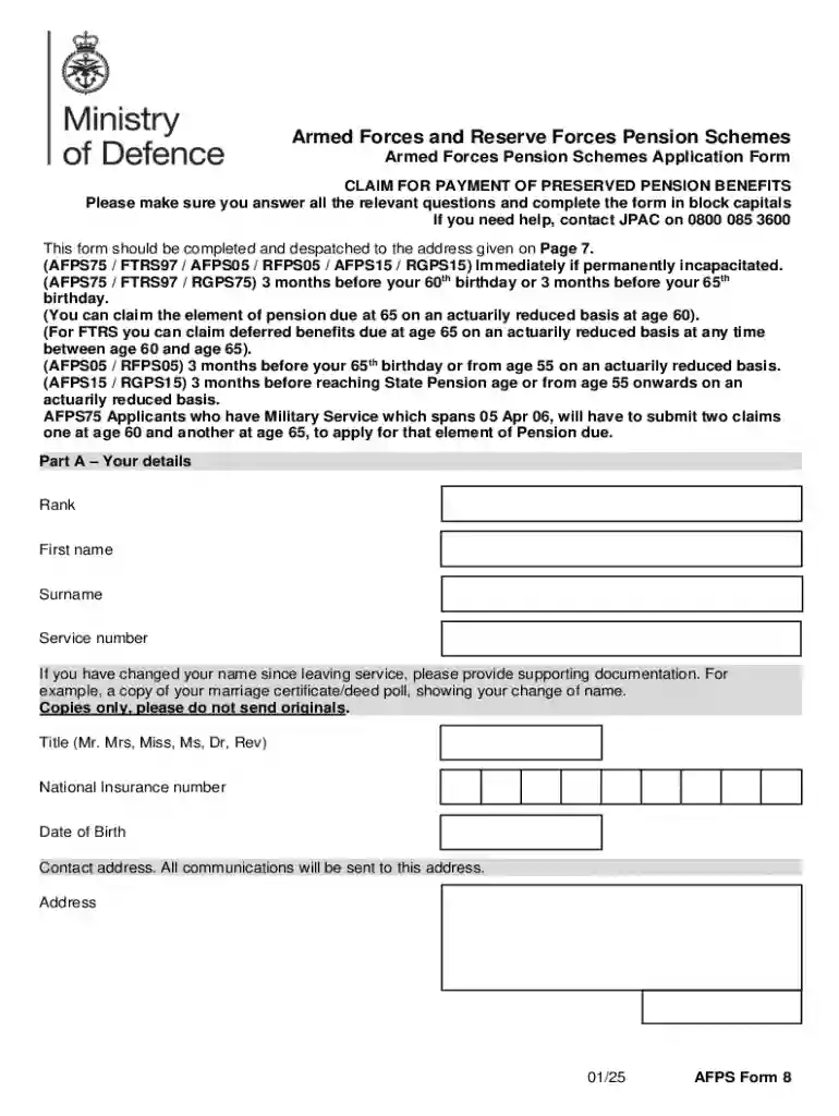 Armed Forces Pension Schemes Application Form Preview on Page 1