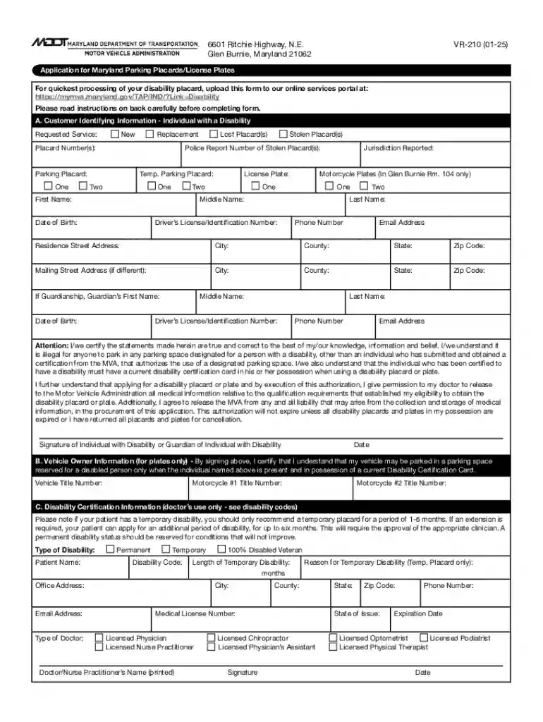 mva handicap placard application Preview on Page 1