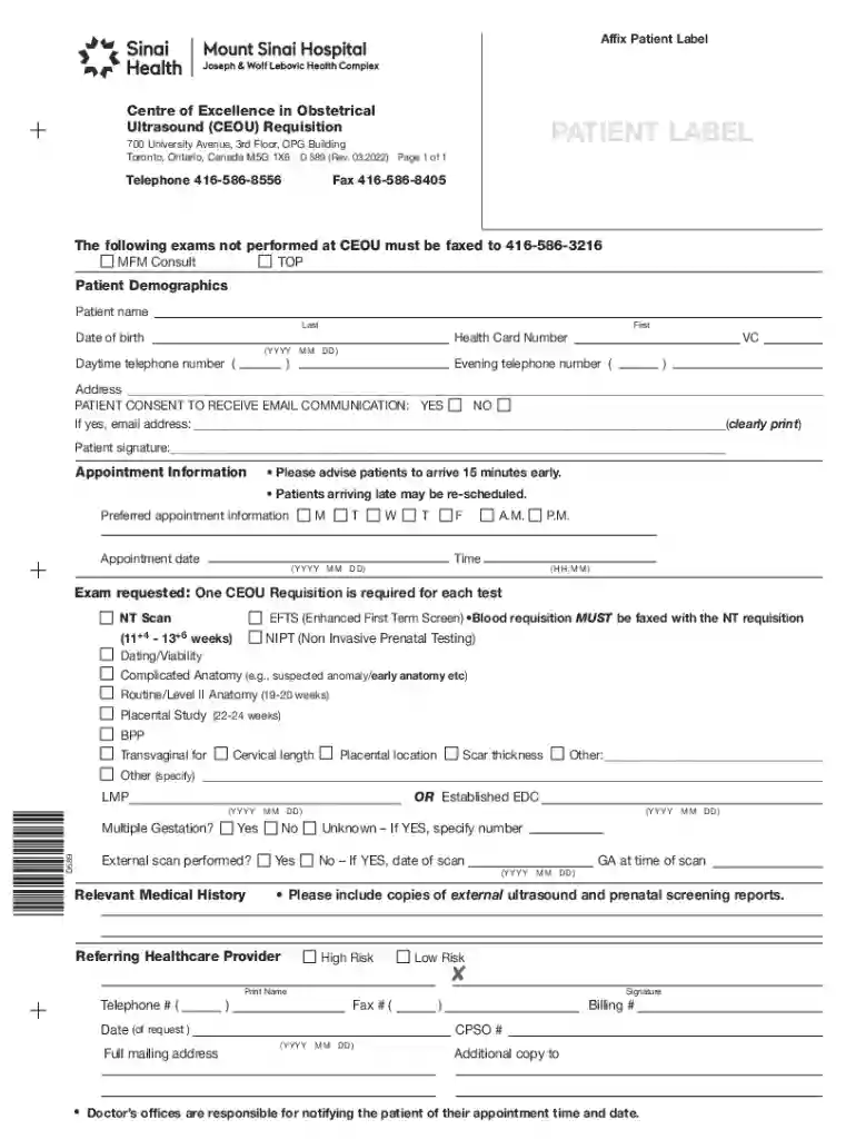Ultrasound Request Form Sample - Fill Online, Printable Preview on Page 1