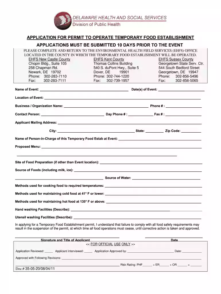 delaware food permit application Preview on Page 1