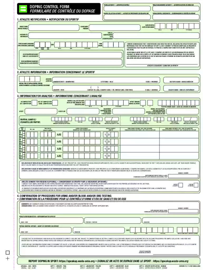 Doping Control Form Preview on Page 1