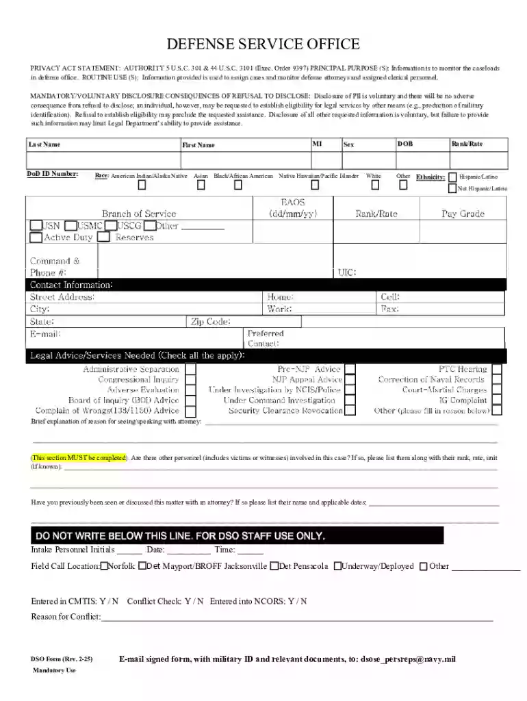Dso Form (rev 2-25) Preview on Page 1
