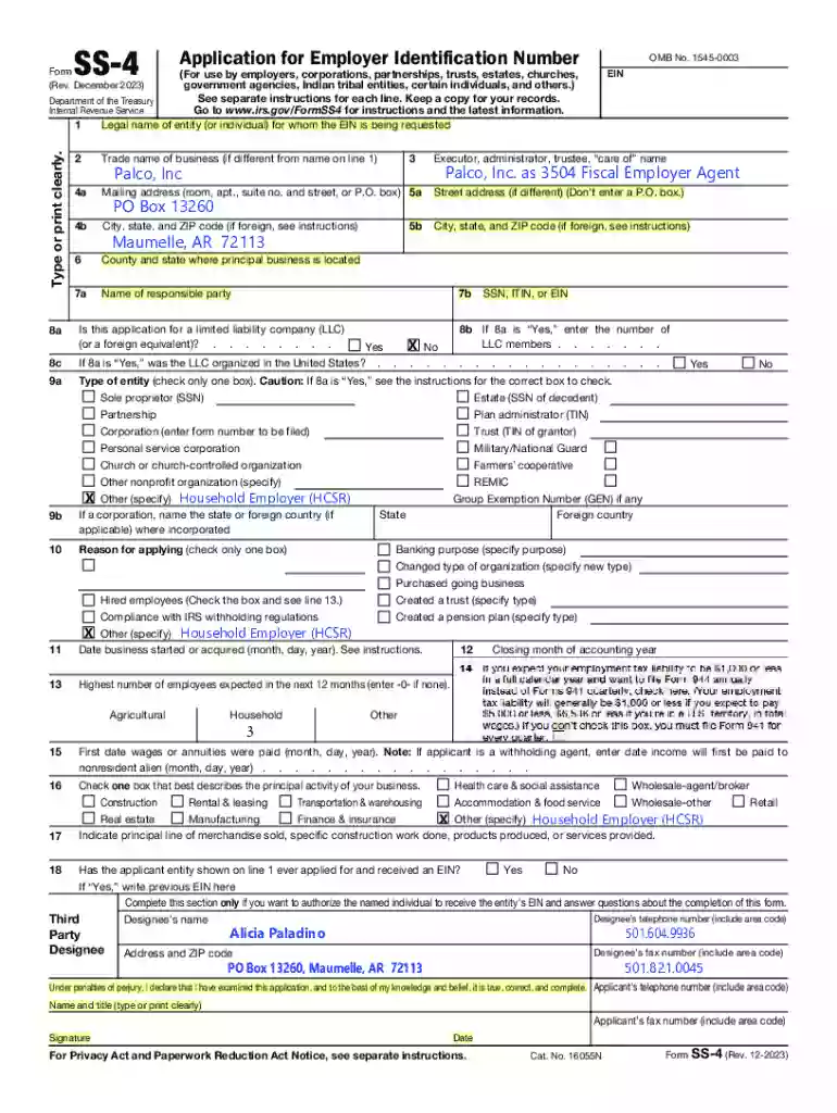 IRS Form SS-4 Application Preview on Page 1