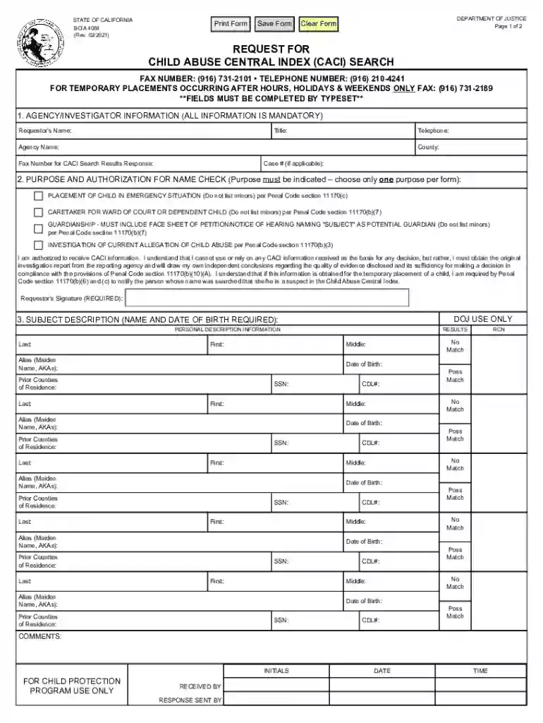 BCIA 4084 Request for Child Abuse Central Index (CACI) Search BCIA 4084 Request for Child Abuse Cent Preview on Page 1