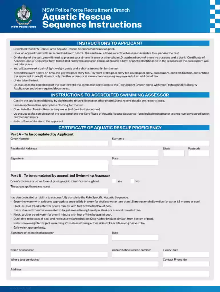 Aquatic Rescue Sequence - Fill Online, Printable, Fillable, Preview on Page 1