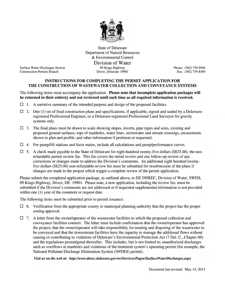 dnrec division of water application for construction of wastewater form Preview on Page 1