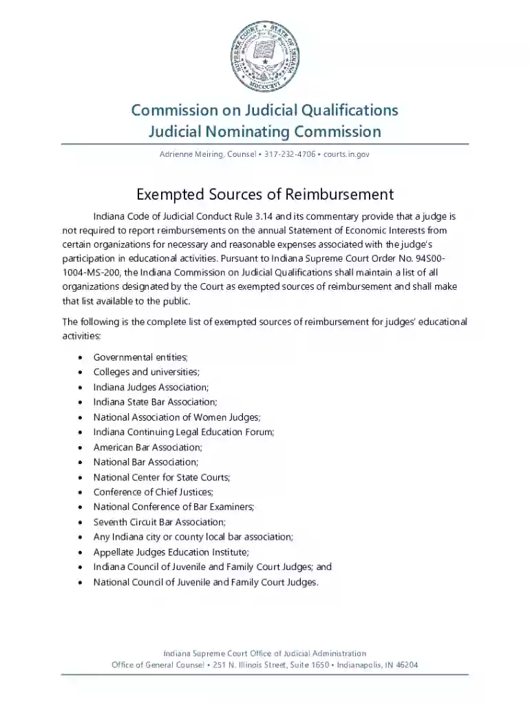 Indiana Judicial Reimbursement Exemptions Preview on Page 1