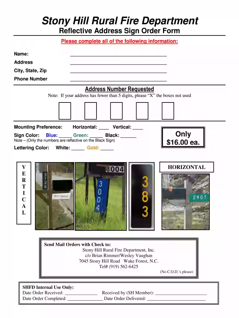 Reflective Address Sign Order Form - stonyhillfire Preview on Page 1