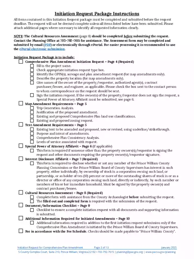 Initiation Request Package for Comprehensive Plan Amendment Preview on Page 1