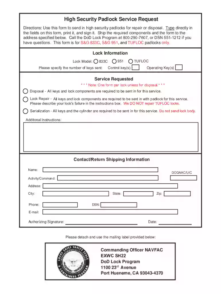 High Security Padlock Service Request Preview on Page 1