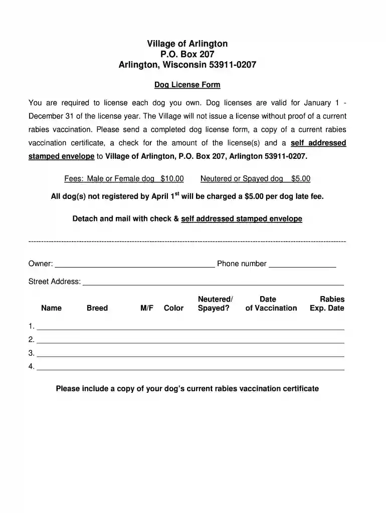 Dog License Application - The Village of Arlington, Wisconsin at ... Preview on Page 1