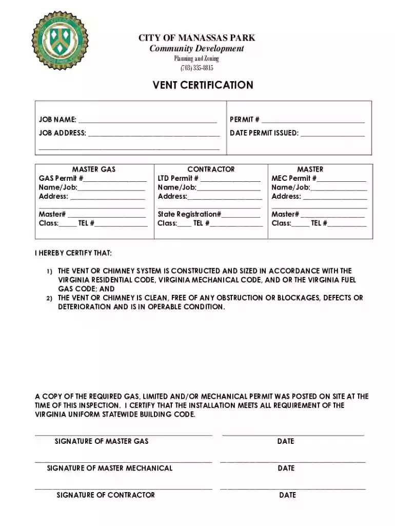 Vent Certification Preview on Page 1