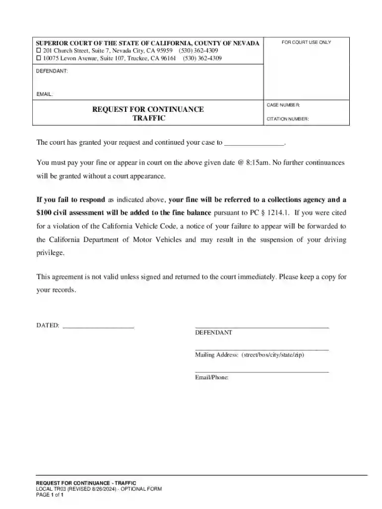 Request for Continuance - Traffic Preview on Page 1