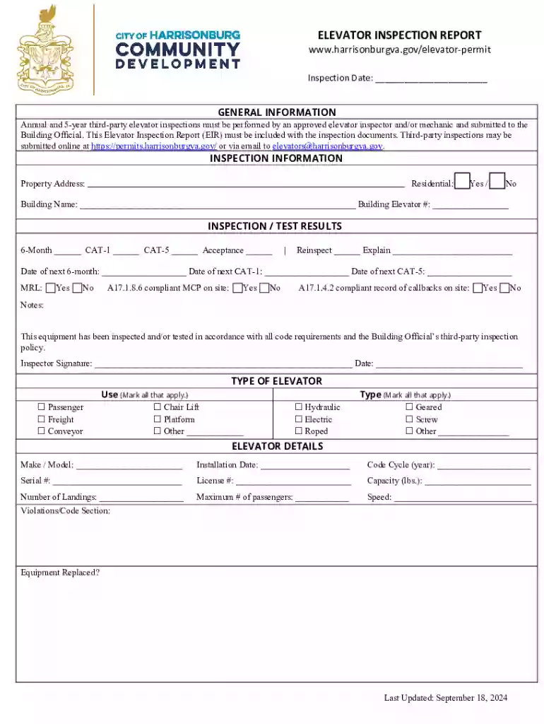 Elevator Inspection Report Preview on Page 1