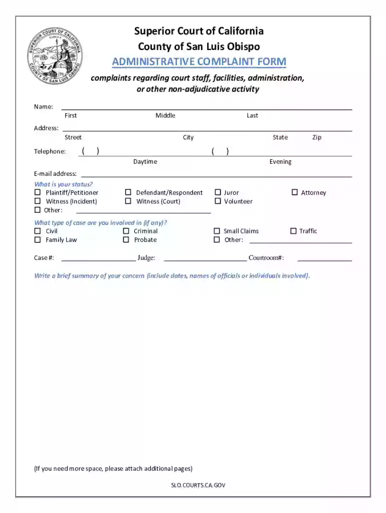 Administrative Complaint Form Preview on Page 1