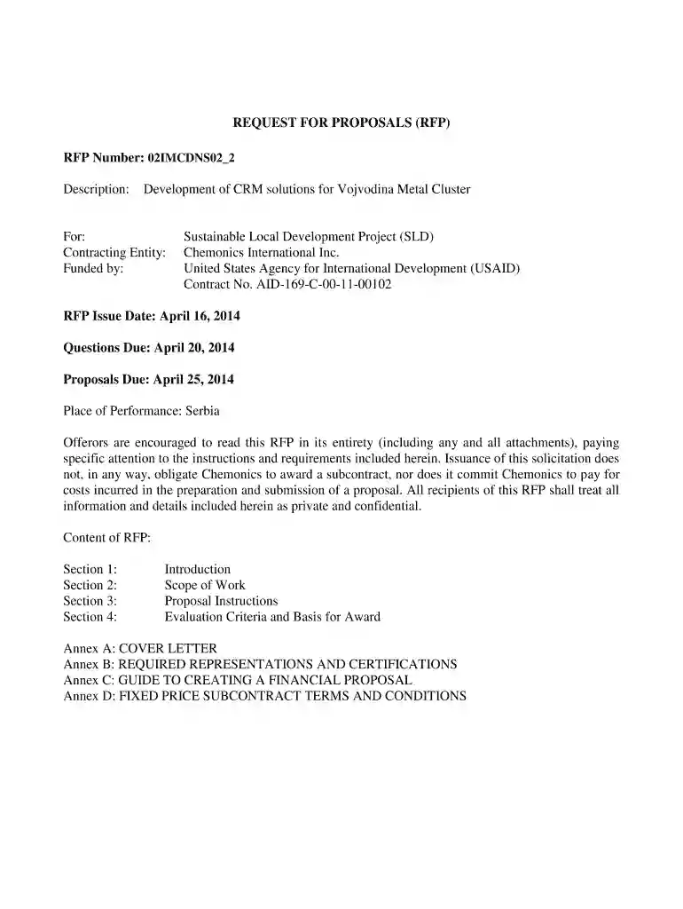 Sample RFP (FP Subcontract) - usaid - lokalnirazvoj Preview on Page 1