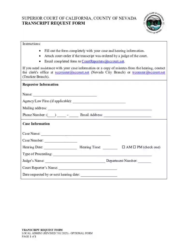 Transcript Request Form Preview on Page 1
