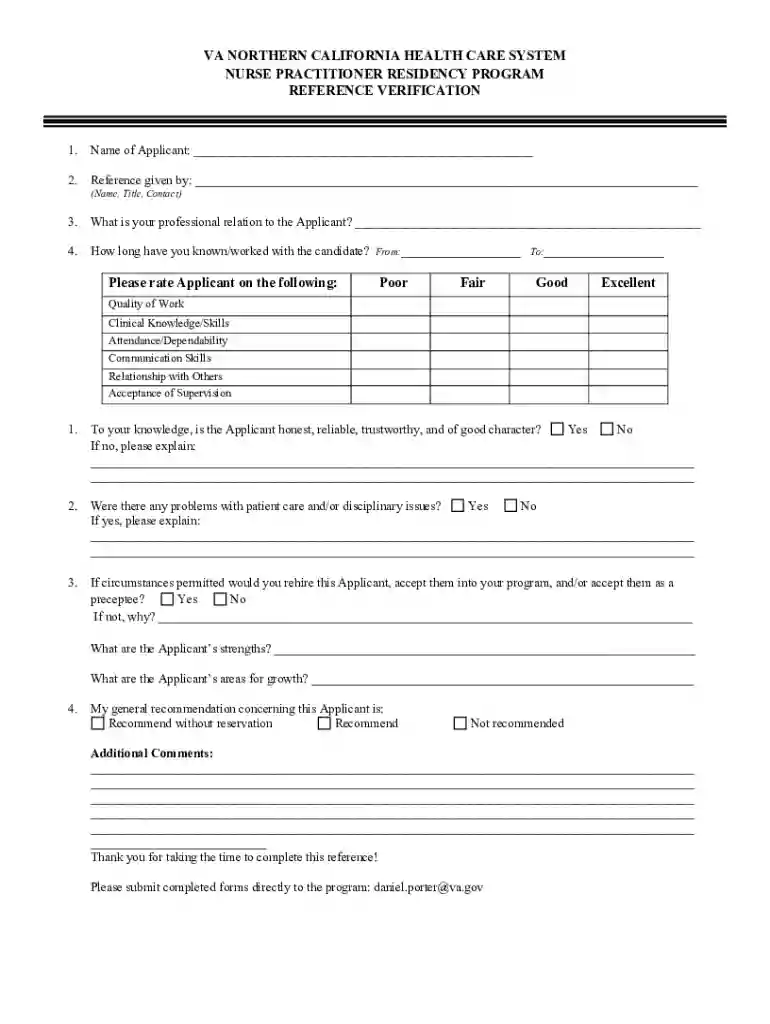 Nurse Practitioner Residency Program Reference Verification Preview on Page 1