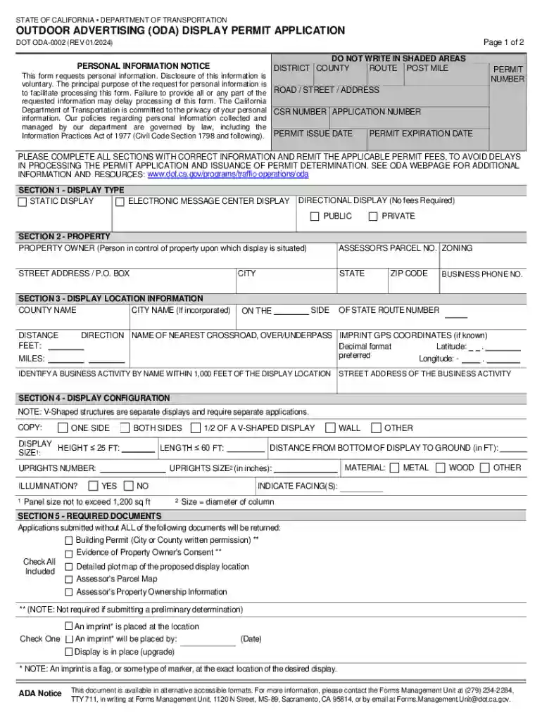 Outdoor Advertising Display Permit Application Preview on Page 1