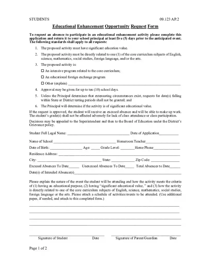 Educational Enhancement Opportunity Request Form Preview on Page 1
