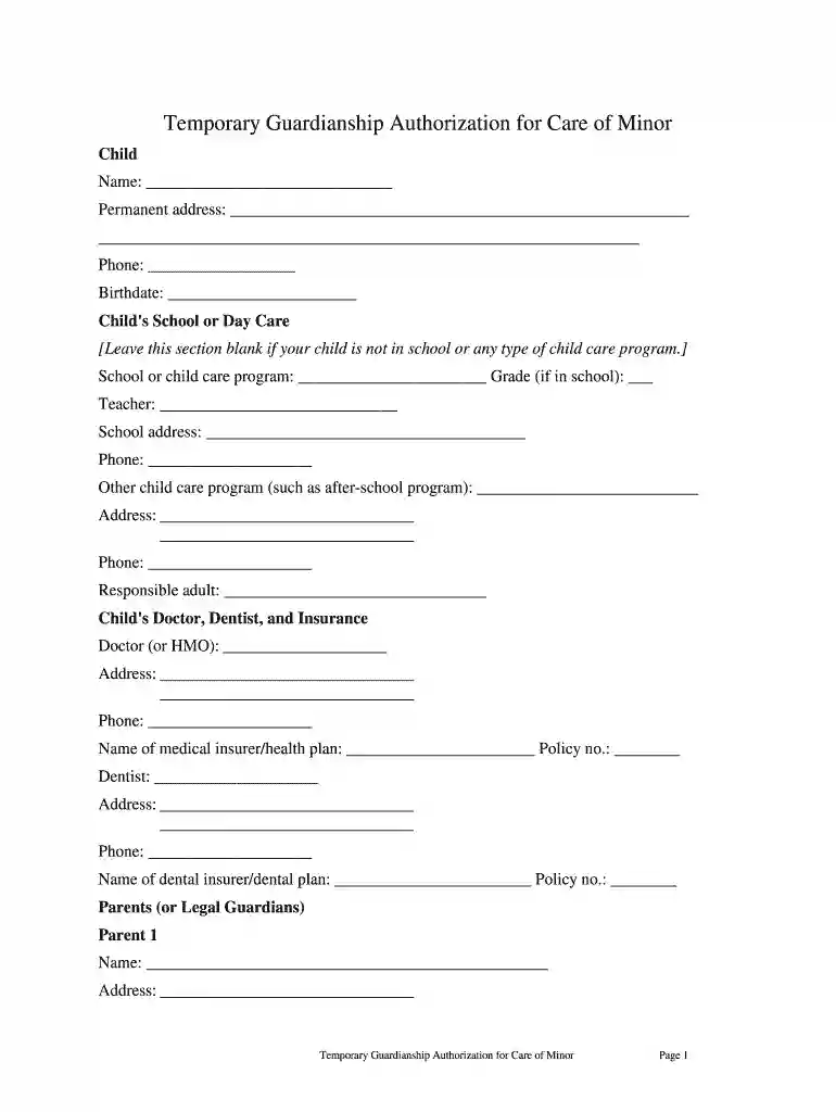 informal guardianship authorization letter Preview on Page 1