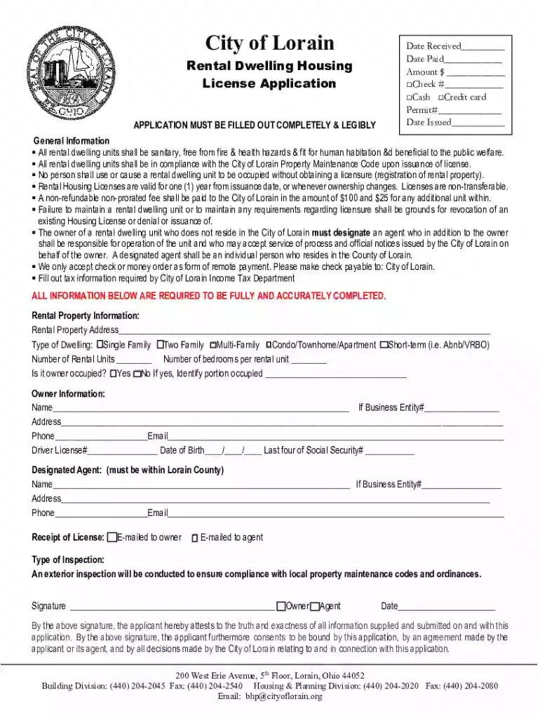Rental Dwelling Housing License Application Preview on Page 1