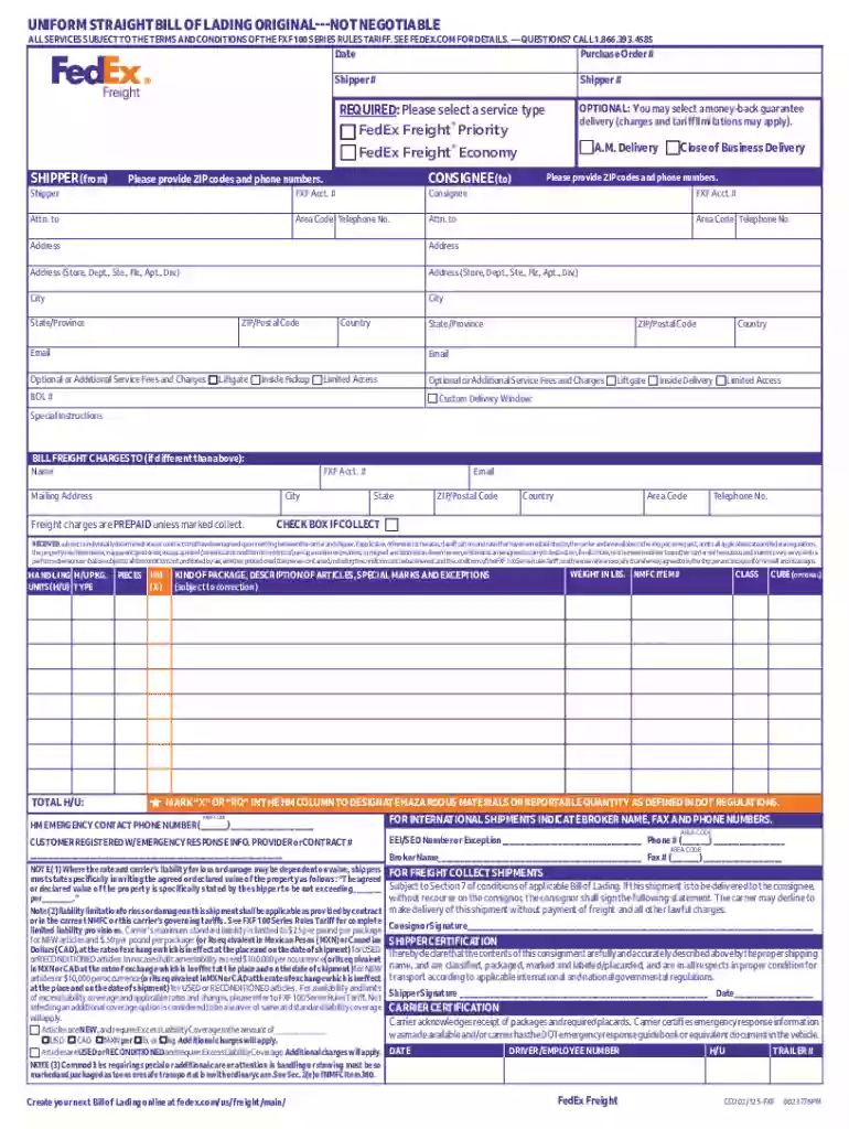 fedex fillable bol Preview on Page 1