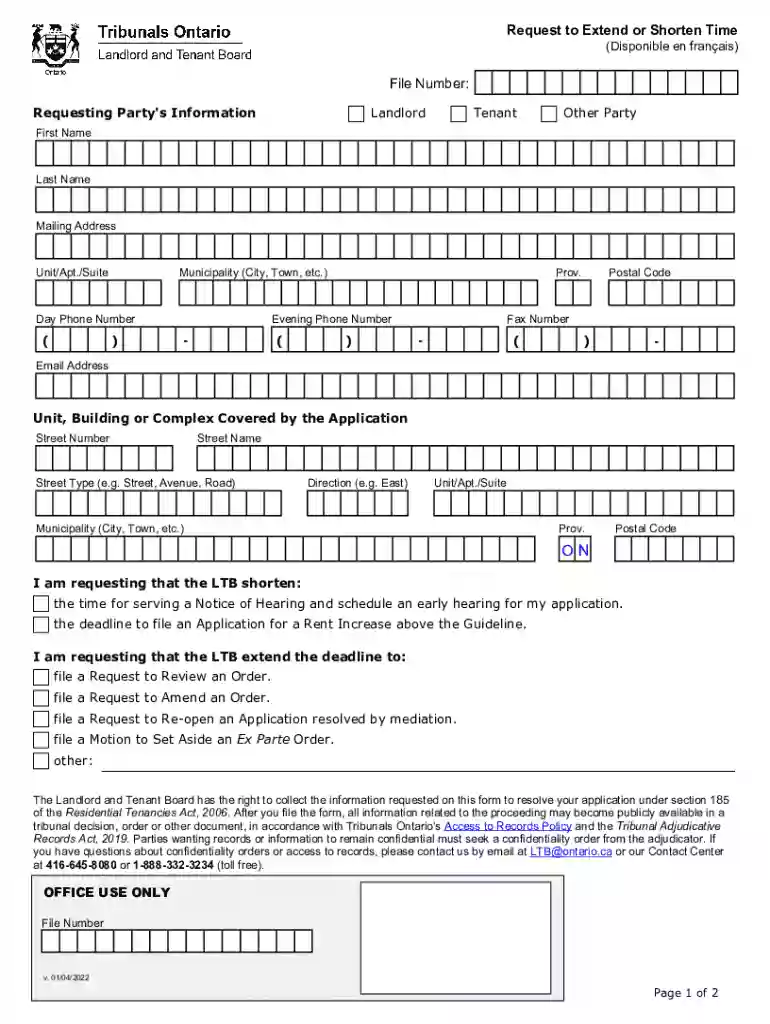Request to Extend or Shorten Time Preview on Page 1