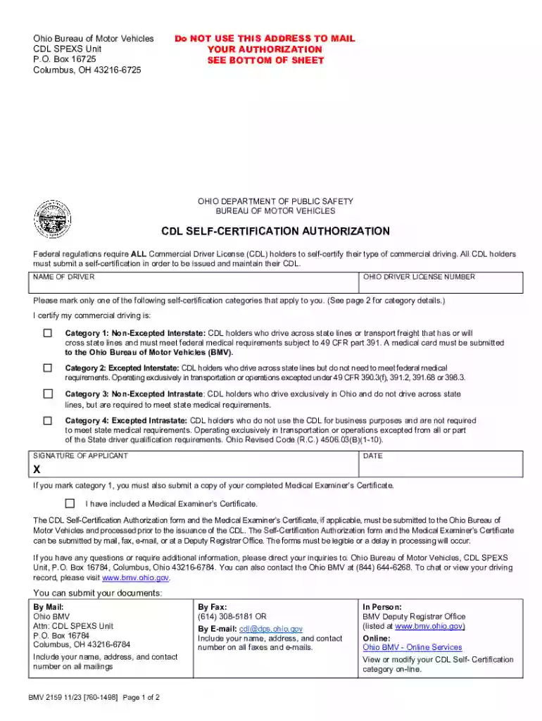 Cdl Self-certification Authorization Preview on Page 1