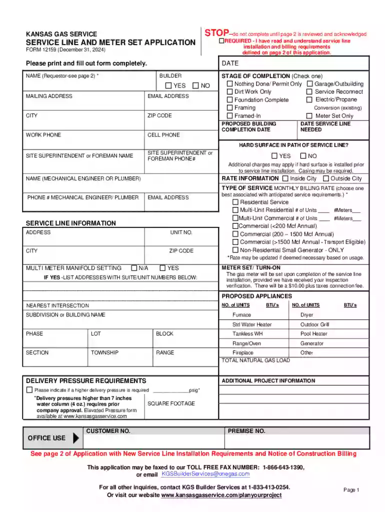 Service Line and Meter Set Application Preview on Page 1