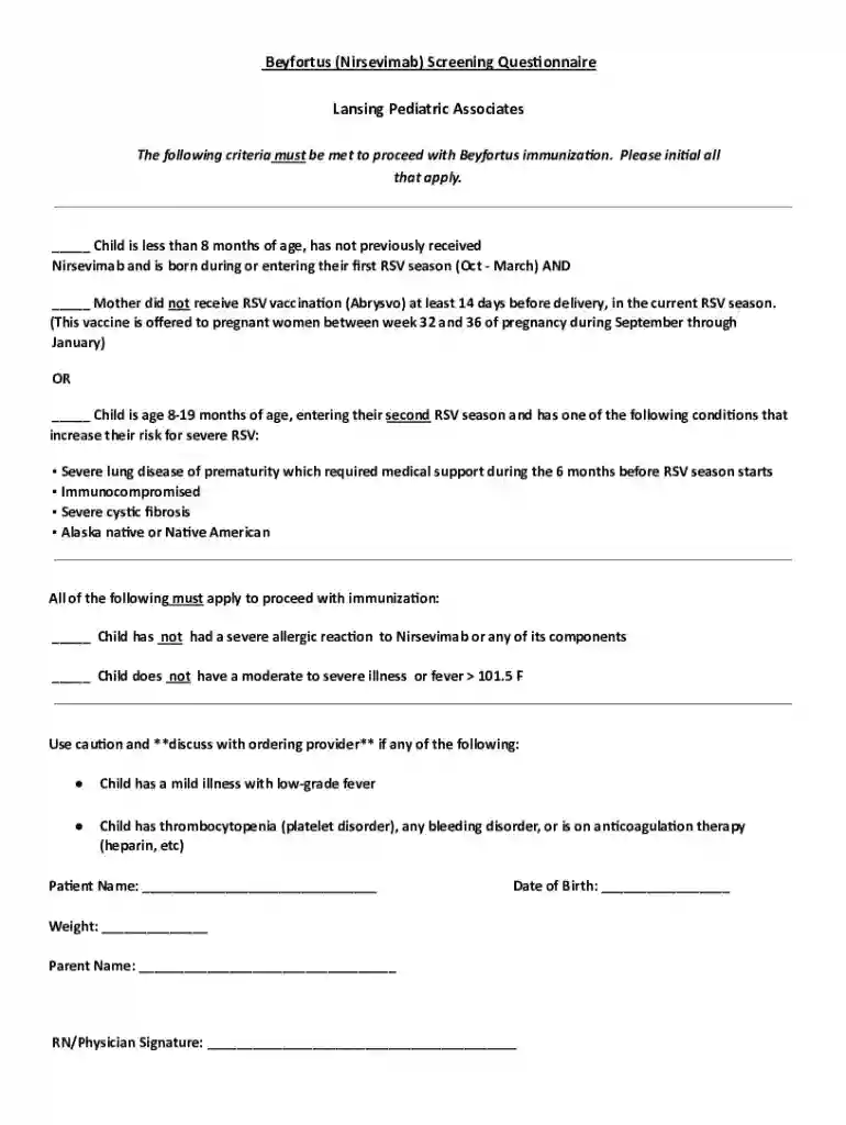 Beyfortus Screening Questionnaire Preview on Page 1