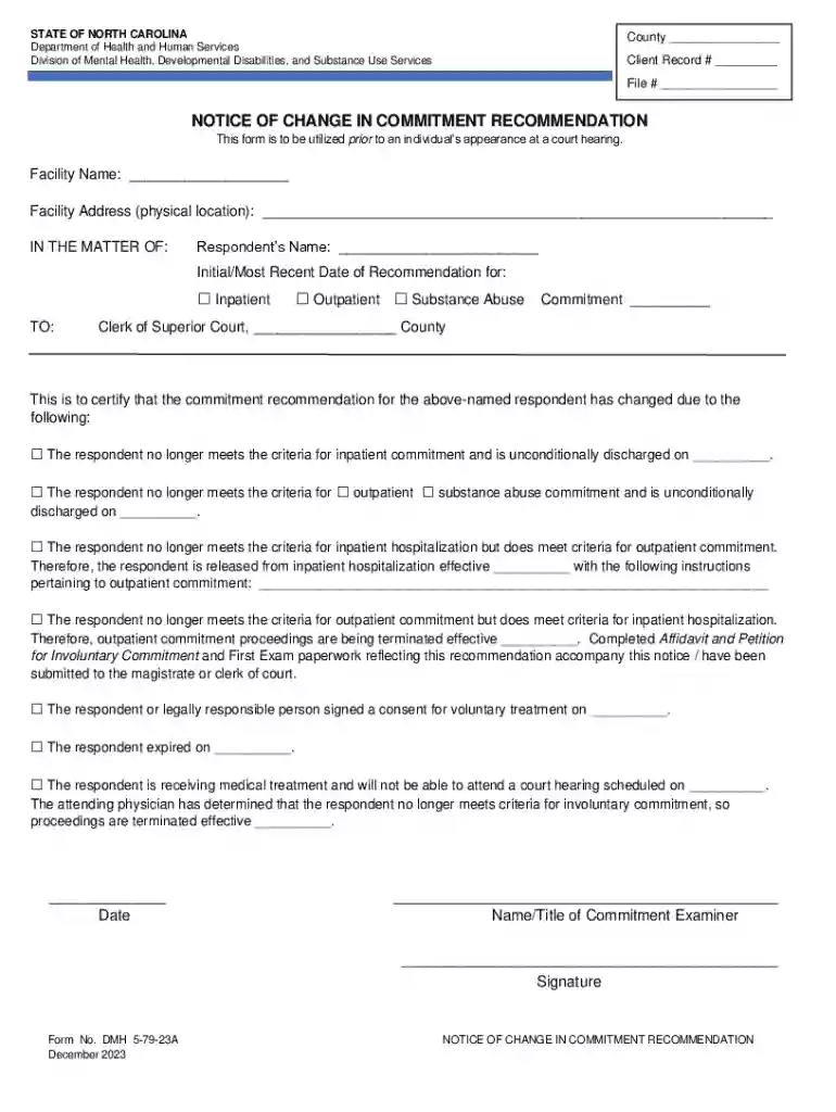 Notice of Change in Commitment Recommendation Preview on Page 1