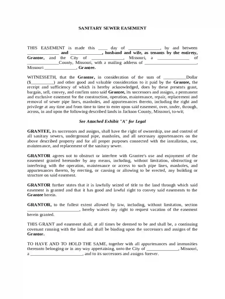Sanitary Sewer Easement Agreement Preview on Page 1