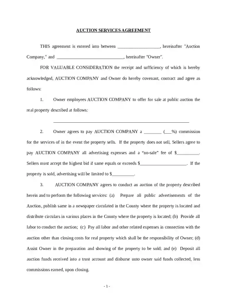 Auction Services Agreement Preview on Page 1