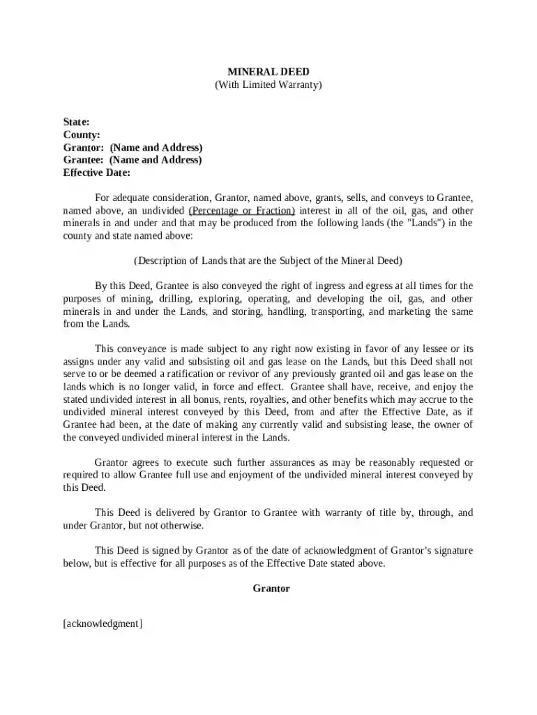 Mineral Deed Preview on Page 1