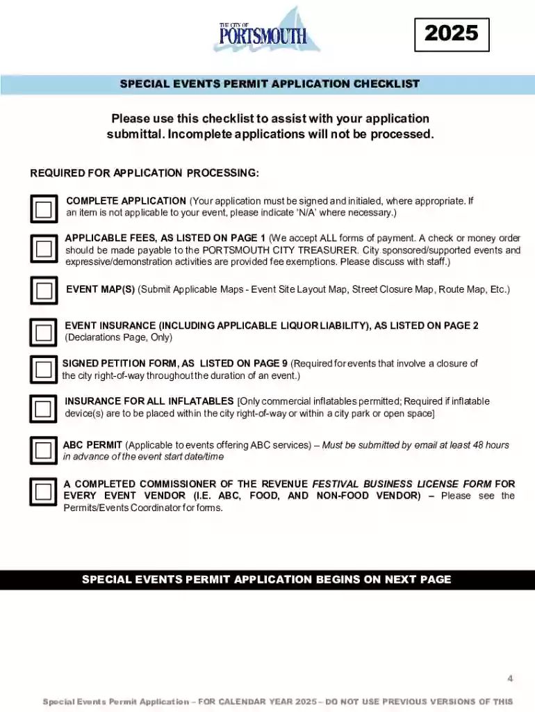 Special Events Permit Application Preview on Page 1