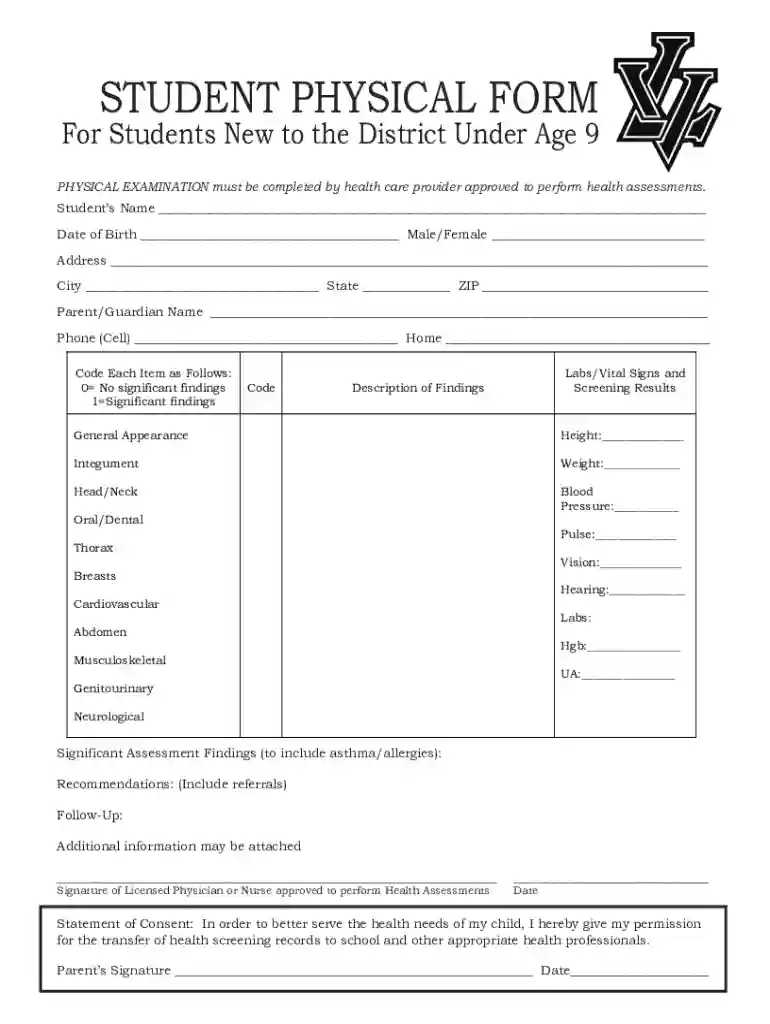 Student Physical Form Preview on Page 1