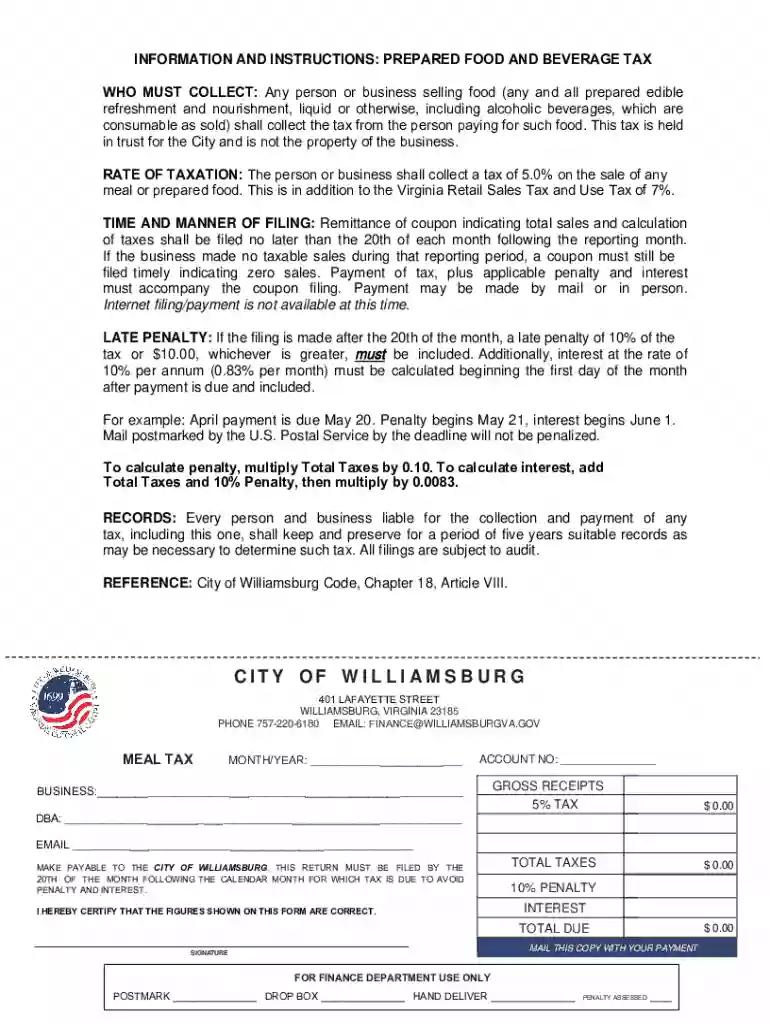 INFORMATION AND INSTRUCTIONS: PREPARED FOOD AND BEVERAGE TAX Preview on Page 1