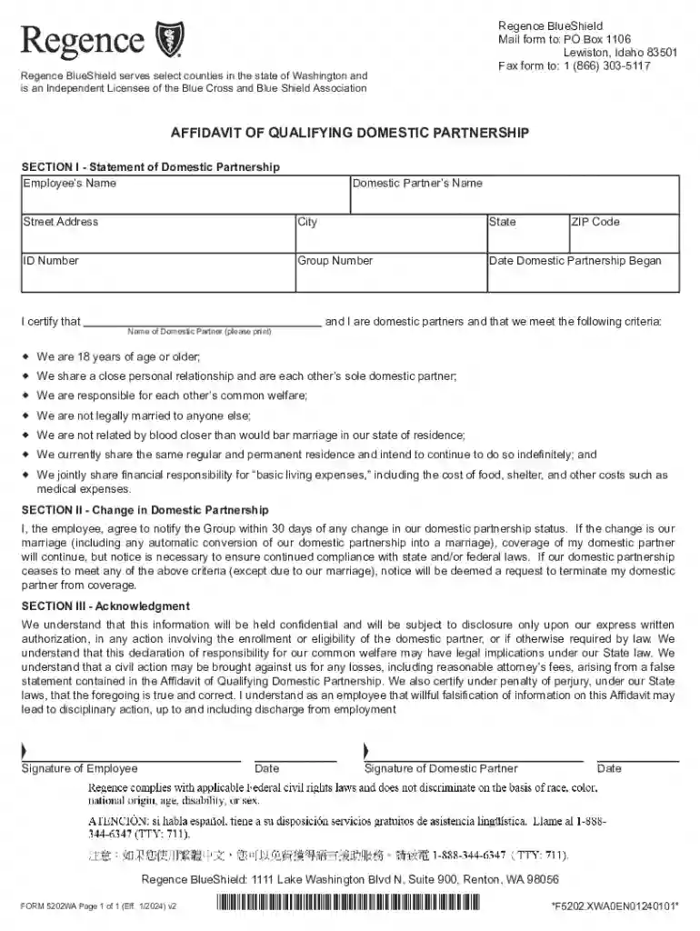 Affidavit of Qualifying Domestic Partnership Preview on Page 1