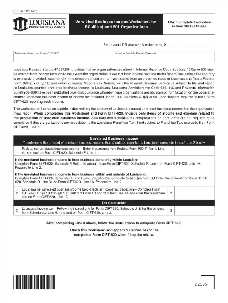 Louisiana Unrelated Business Income Worksheet Preview on Page 1