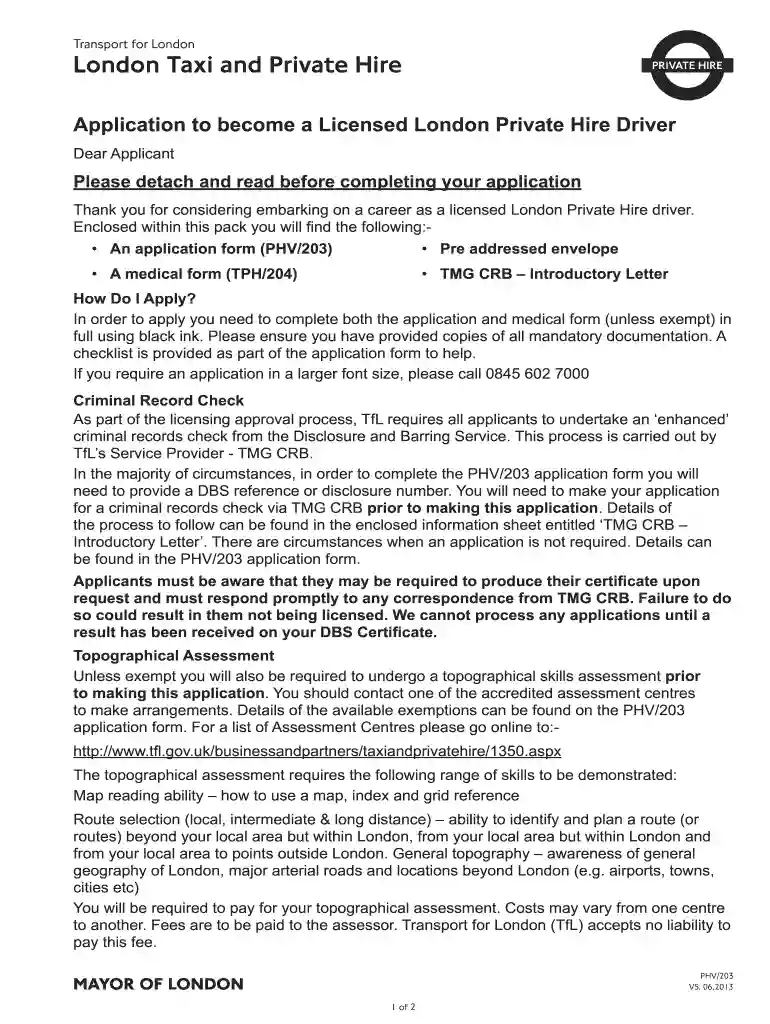 phv 203r form Preview on Page 1