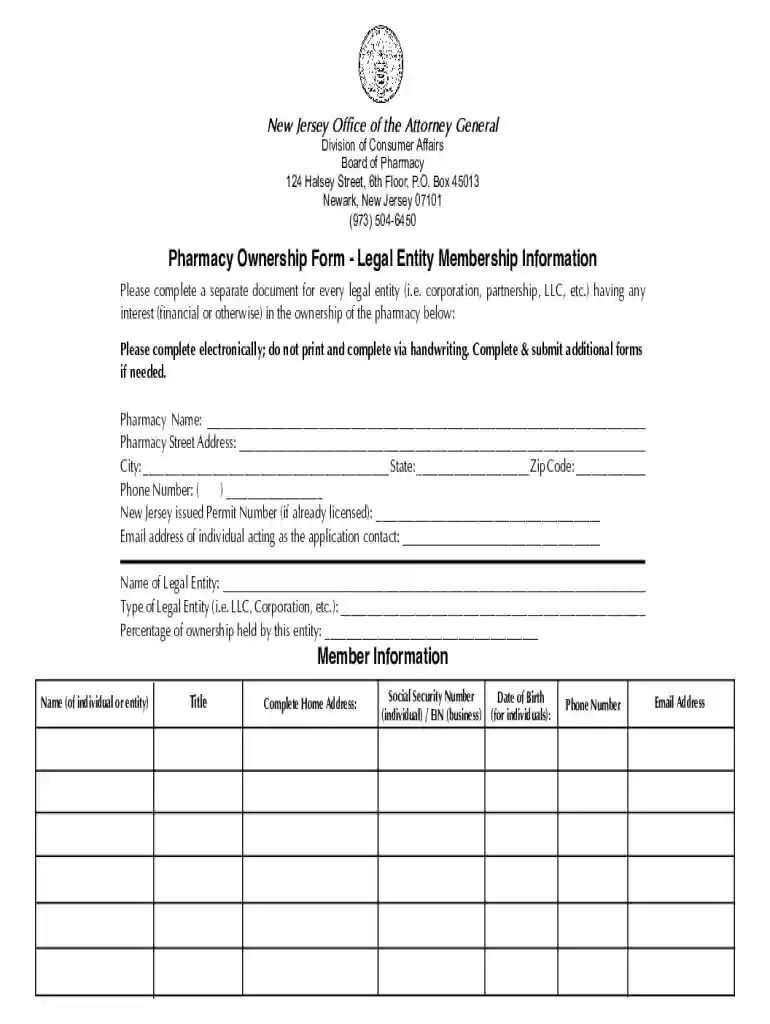Pharmacy Ownership Form - Legal Entity Membership Information Preview on Page 1