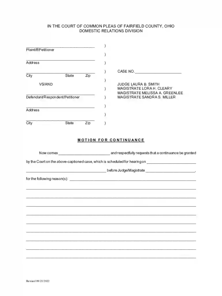 Motion for Continuance Preview on Page 1