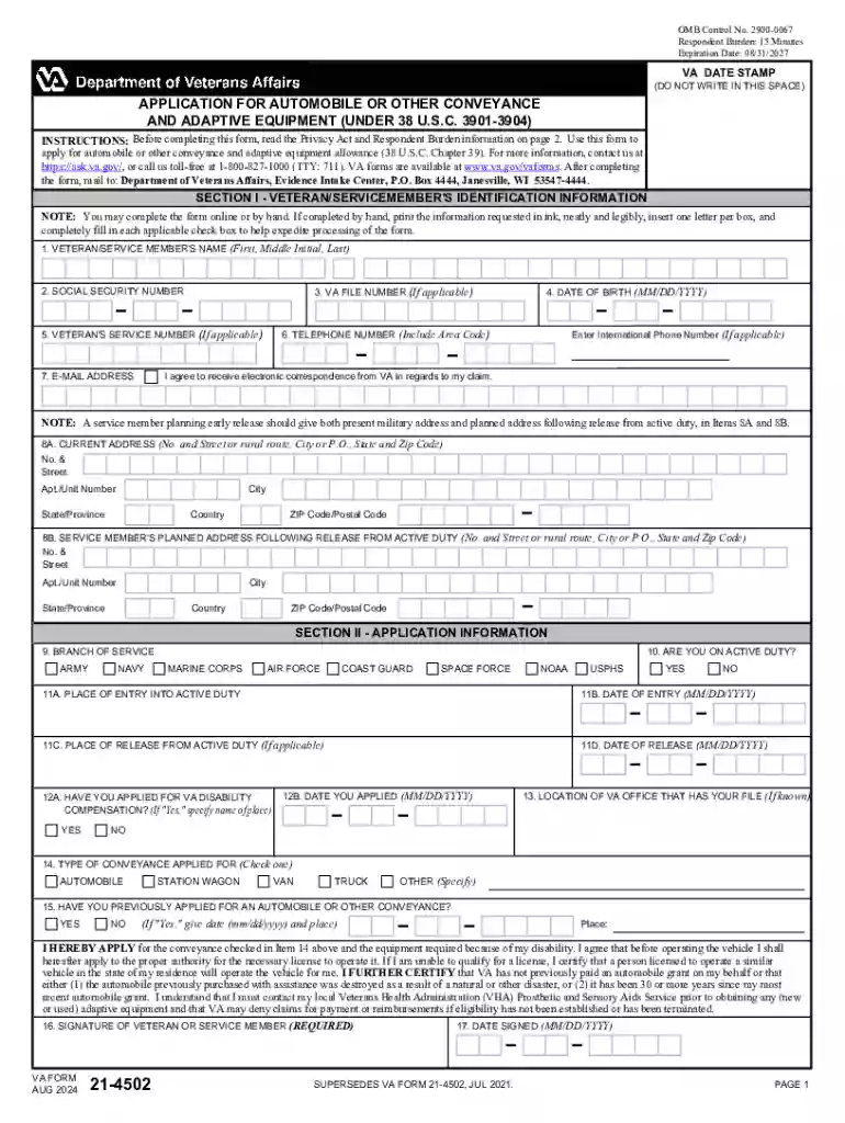 Va Form 21-4502 Preview on Page 1