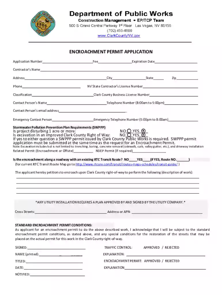 Encroachment Permit Application Preview on Page 1