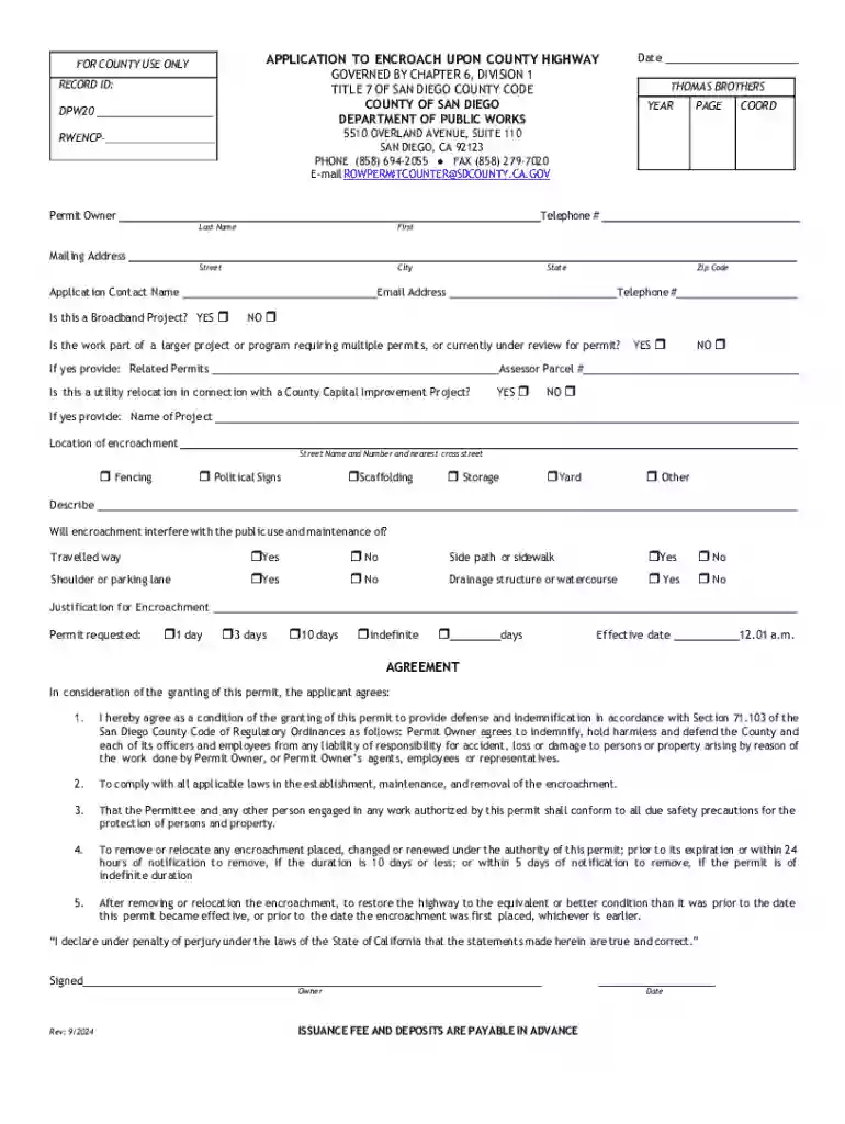 Application to Encroach Upon County Highway Preview on Page 1
