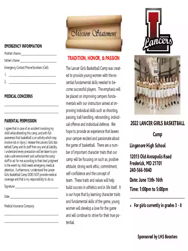 Lancer Girls Basketball Camp Registration Preview on Page 1